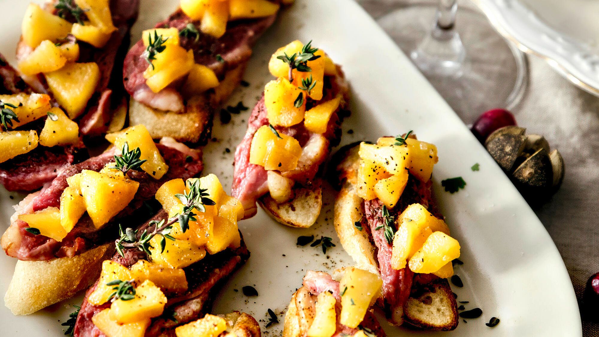 Duck breast and apple crostini